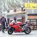 Stopping at a cafe on the Ducati Panigale V2