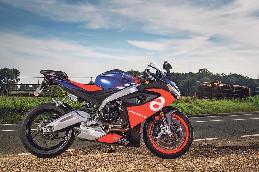 A side view of an accessorised Aprilia RS 660