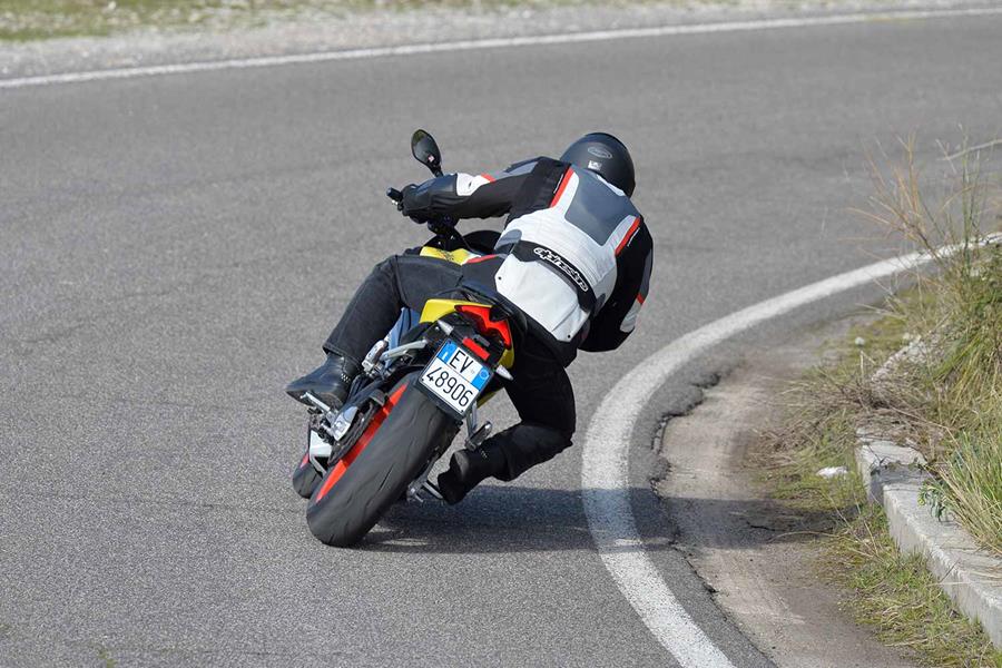 A rear shot of the Aprilia Tuono 660