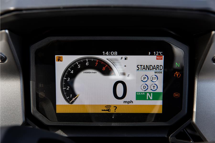 The TFT dash on the 2021 Honda Forza 750