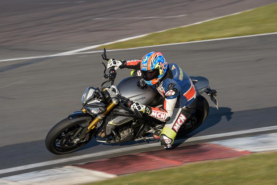 Cornering on track on the Triumph Speed Triple 1200 RS