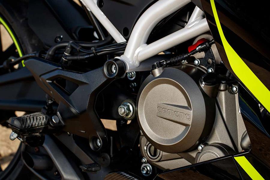 The CFMOTO 300SR engine is geared for 100mph