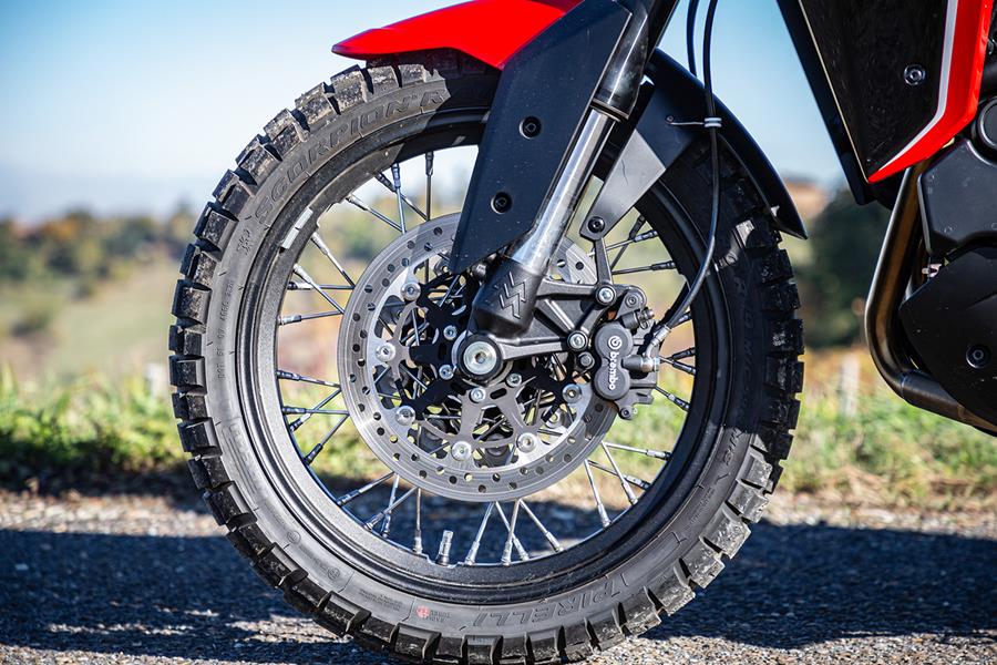 Front wheel set-up on the 2022 Moto Morini X-Cape 650