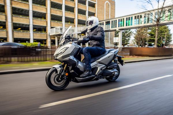 Riding around a town centre on the Honda ADV350