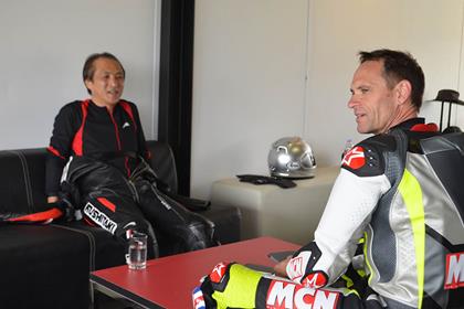 MCN Senior Road Tester, Michael Neeves, with Yamaha boss Hiroyuki Yanagi, back in 2015.