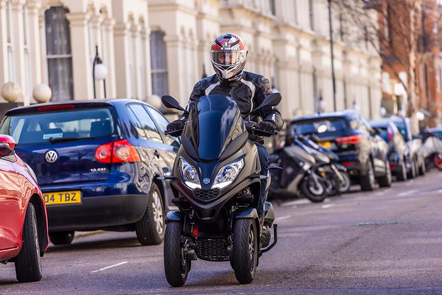 Piaggio MP3 300 Sport front end on London street