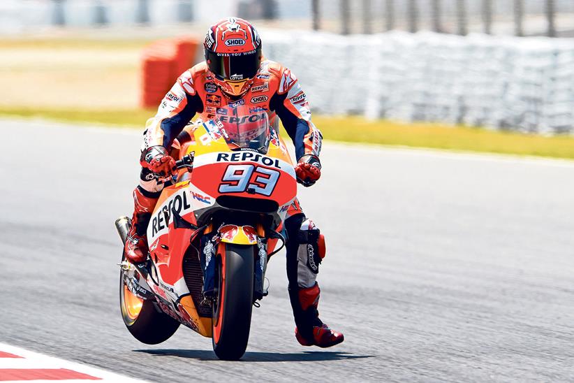 Marc Marquez struggling to keep his rear wheel down