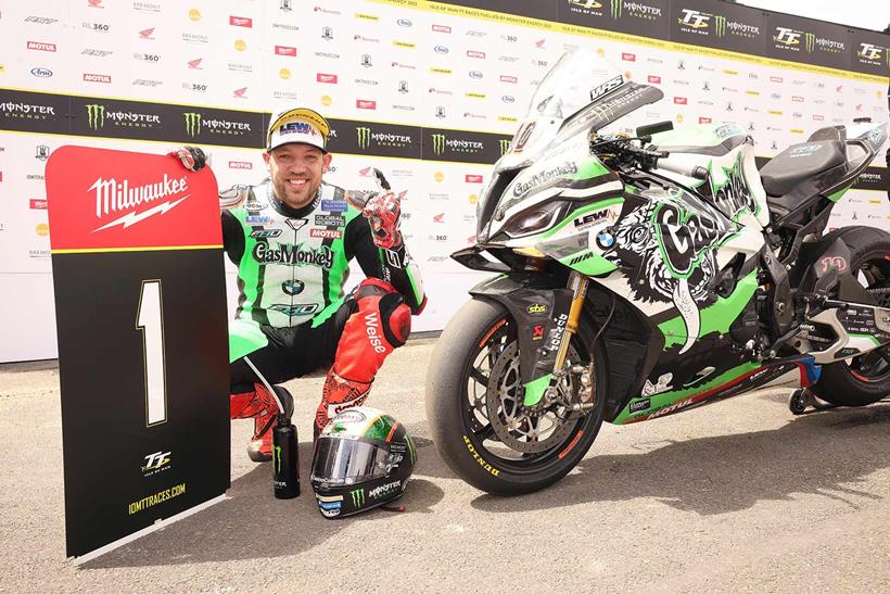 Peter Hickman celebrates victory at the 2022 Isle of Man TT