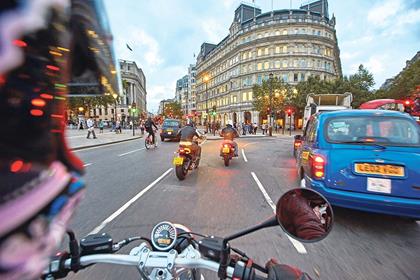 Motorbikes in a city centre