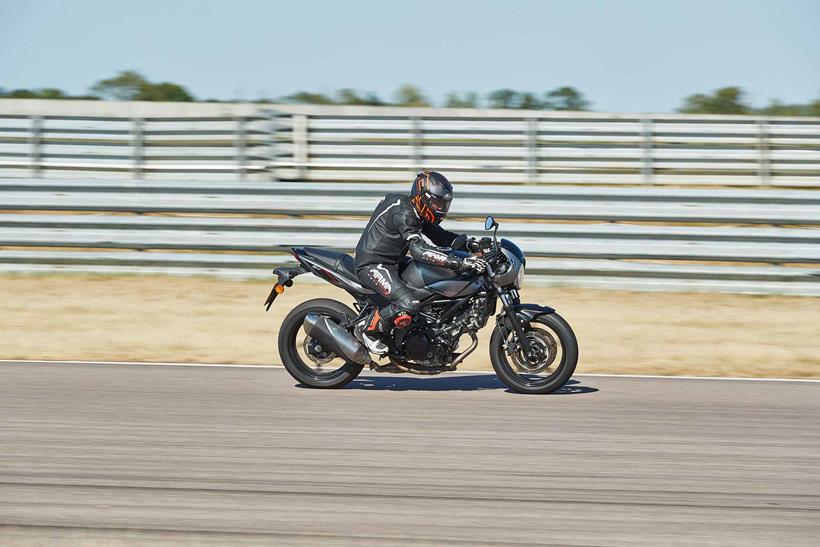 The SV650X hard under brakes