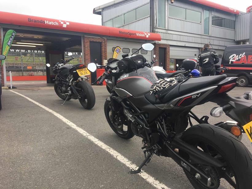 The SV650X arrives at Brands Hatch complete with Air Hawk and tank bag