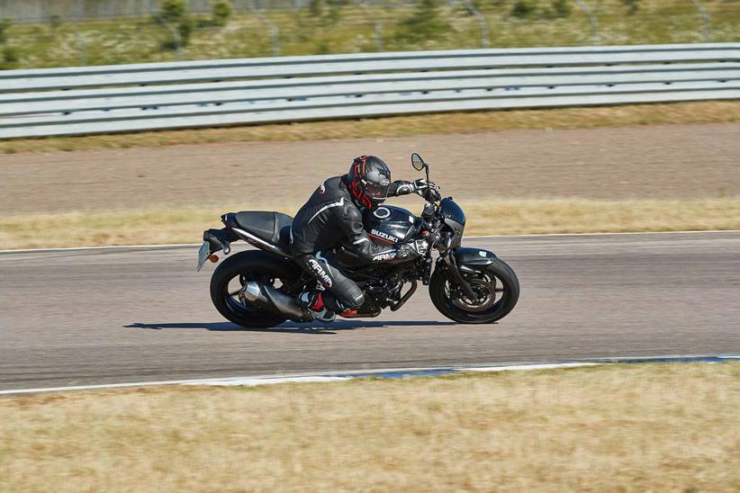 Suzuki's SV650X mid-corner at Rockingham