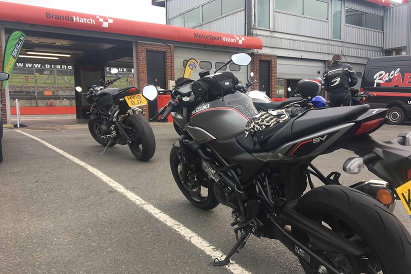 The Suzuki SV650X arrives at Brands Hatch