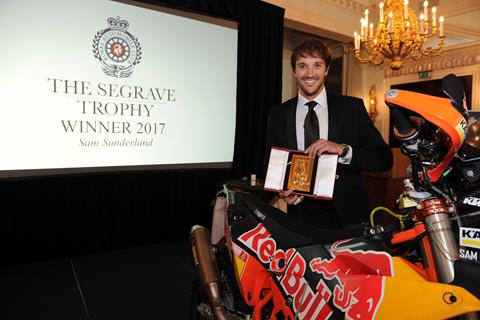 Sam Sunderland is awarded prestigious Segrave Trophy