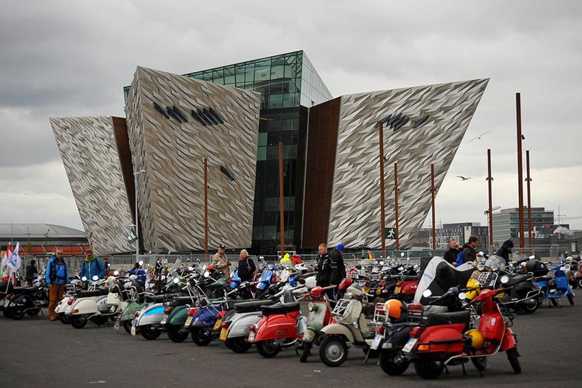 Vespas outside the Titanic Building in Belfast