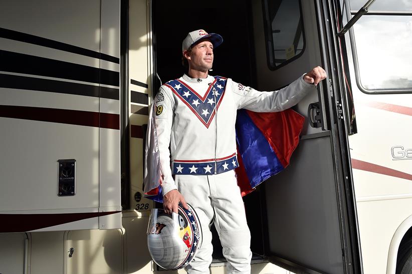 Travis Pastrana's leathers paid homage to Evel Knievel