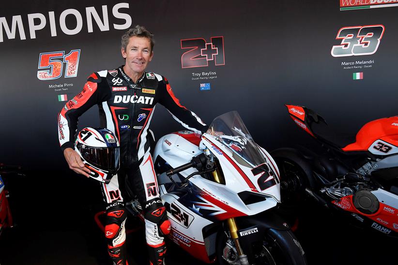 Troy Bayliss with a Ducati Panigale V4 S in his racing colours