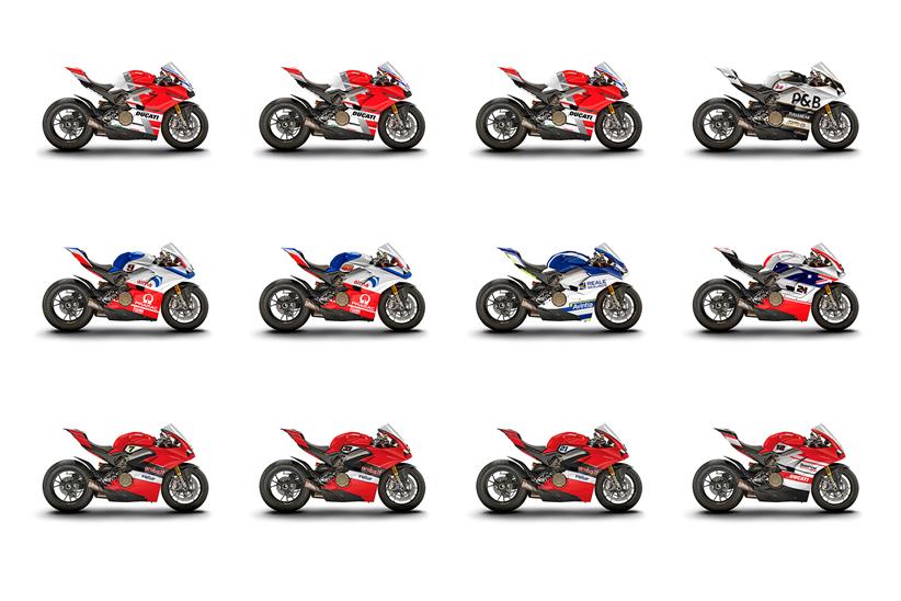 All 12 Ducati Panigale V4S motorbikes in their special paintjobs