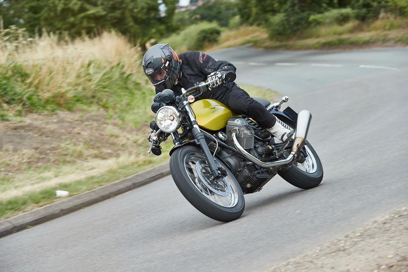 The Moto Guzzi handles surprisingly well