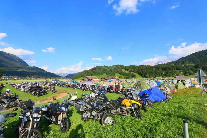 A campsite full of riders