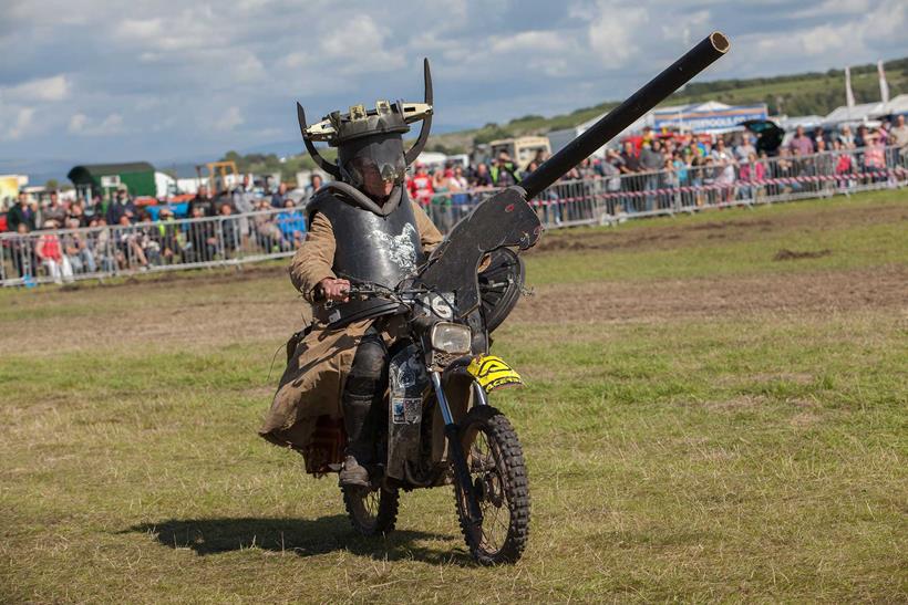 A member of the Purple Helmets display team