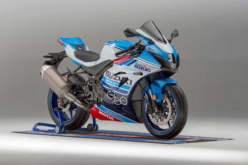 The paint scheme is inspired by early Suzuki GSX-R750s