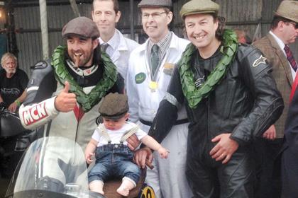 Clive Ling and MCN's Child (left) celebrate a podium at the Goodwood Revival in 2014