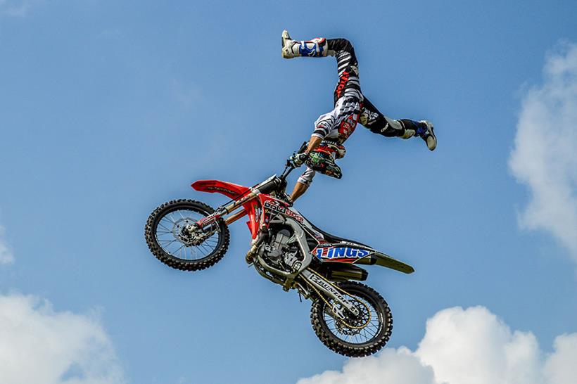 A member of the Bolddog FMX team in action