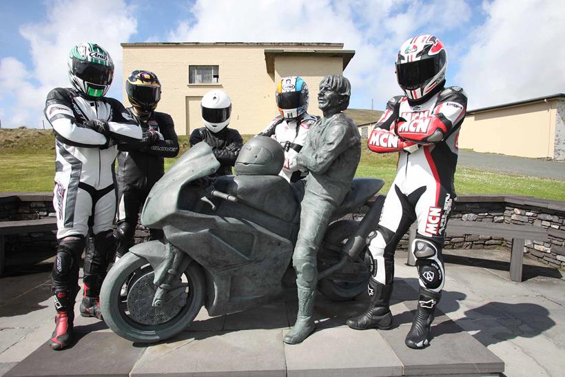 MCN road testers visit the Joey Dunlop statue on the Isle of Man