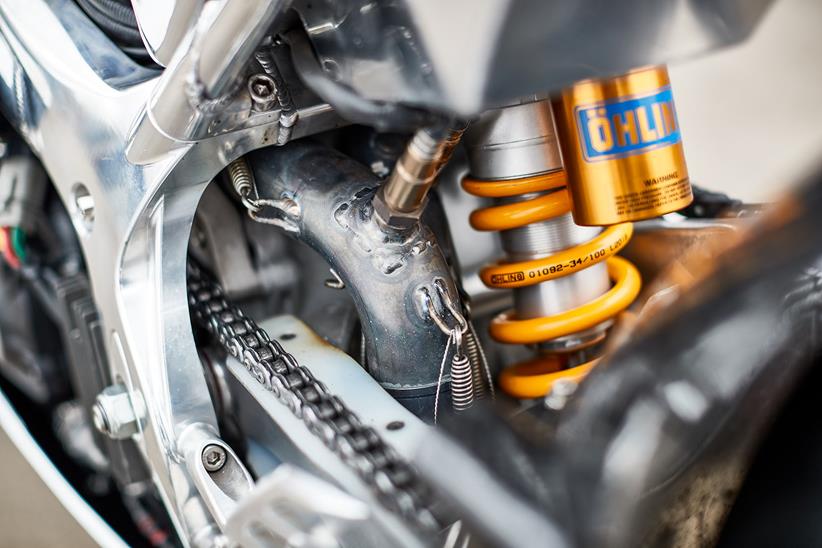 The SG7 has an Ohlins rear shock, a long way from the twin shocks on the Manx