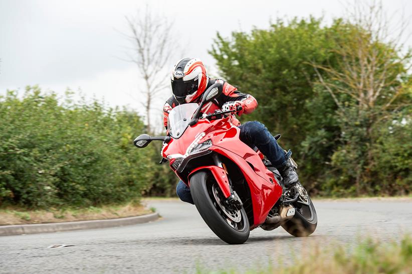 The Ducati has an aggressive looking front end