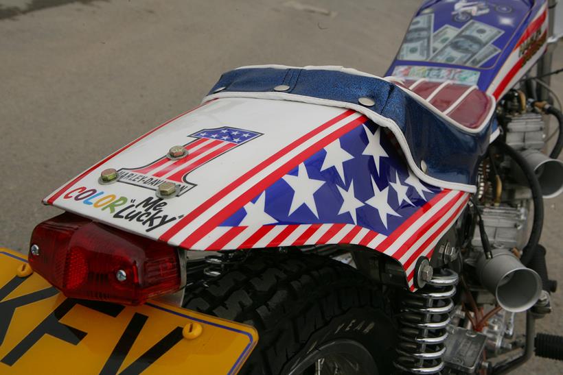 Spectacular seat detail on the XR750 Knievel replica