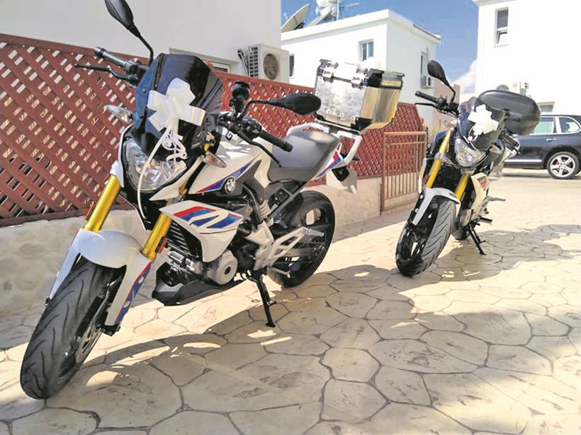 Carol Gibson and her husband's matching BMW G310Rs