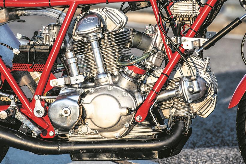 The V2H uses a bevel drive engine like Hailwood's