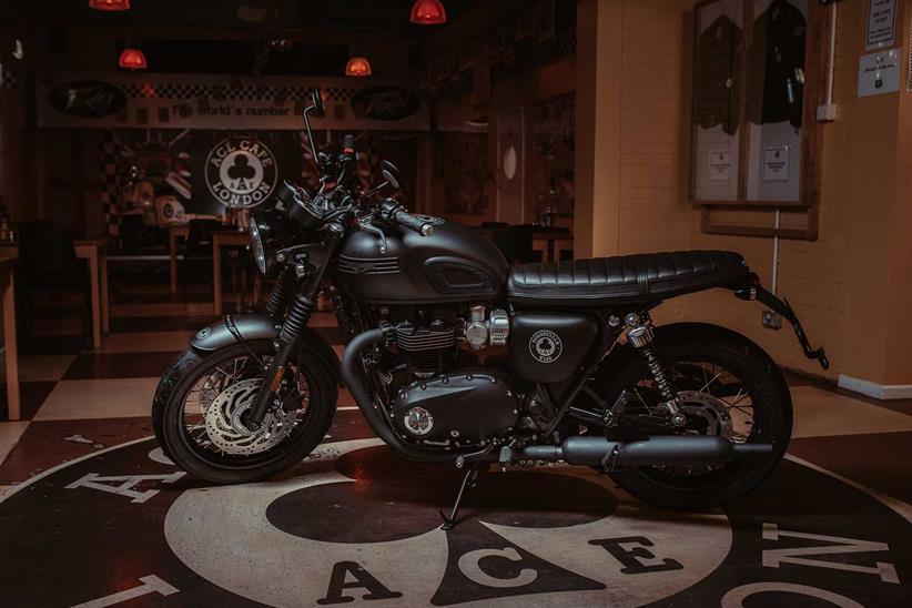 The Bonneville T120 Ace at the Ace Cafe London