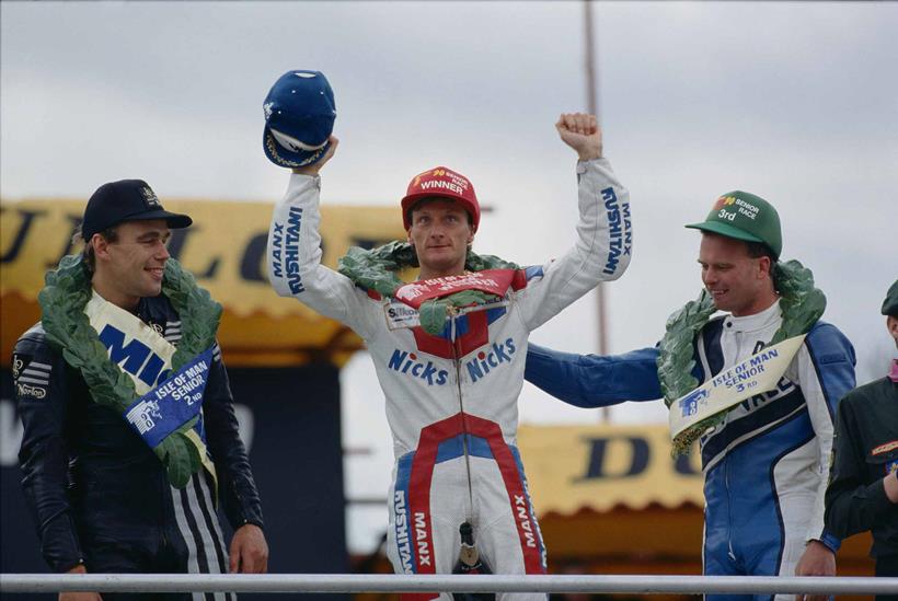 The 1990 Senior TT podium