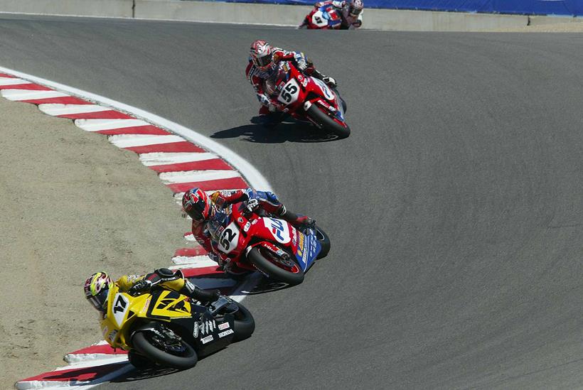 Leading James Toseland through the Corkscrew at Laguna Seca