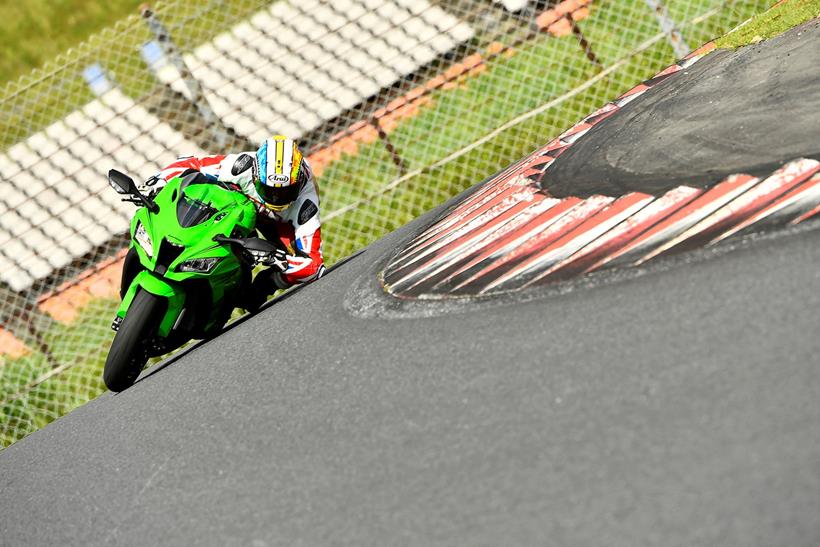 MCN's Adam Child gets his elbow down on the Kawasaki ZX-10RR