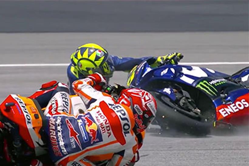 Valentino Rossi crashes out from the lead at Sepang