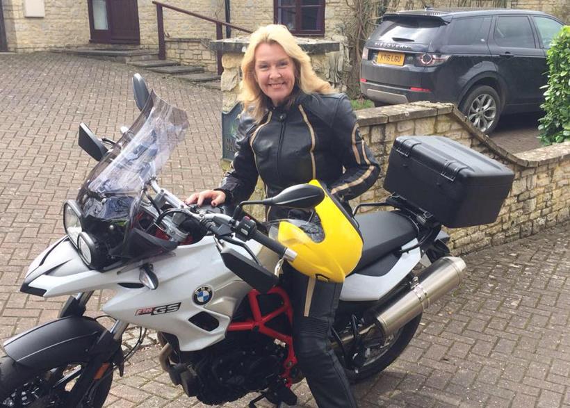 Sue Gibbons astride her BMW F700GS