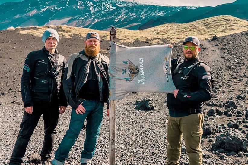 The trio reach the summit of Mt. Etna