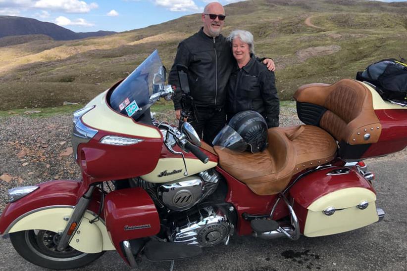 Alan Walker with wife, Sue and his Indian Roadmaster