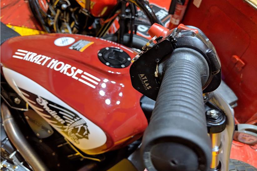 The Atlas Throttle Lock on the Indian flat-track bike