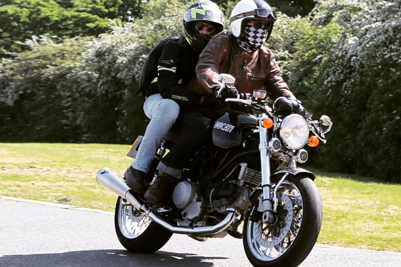 Steve with son, Tom riding pillion