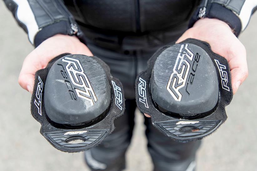 Worn motorbike knee sliders