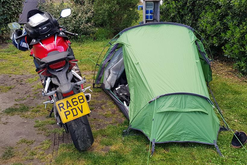 Honda CBR650R and tent