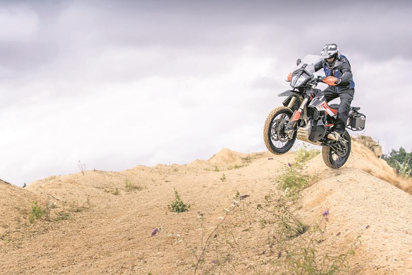 Catching air on the KTM 790 Adventure