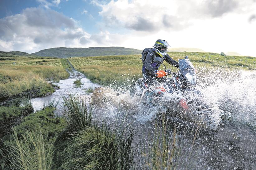 KTM 790 Adventure R tackles a stream