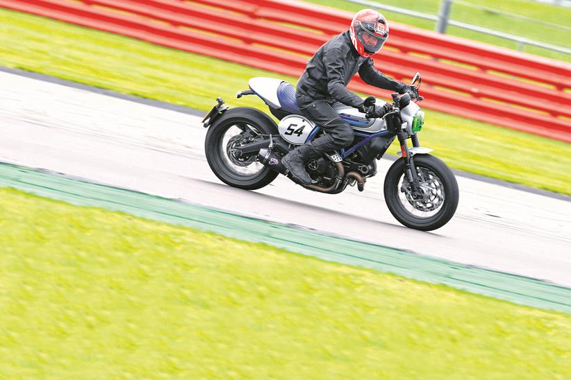 Cornering on track with the Ducati Scrambler Cafe Racer