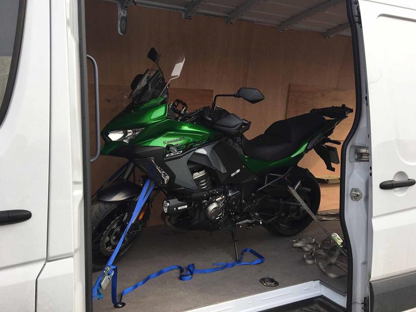 Kawasaki Versys 1000 SE in a van